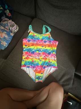 Wonder Nation Swimsuit Size XXL 2XG 18 Aqua Mint Rainbow Hearts